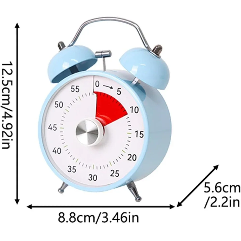 60 Minute Visual Timer Analog Countdown Clock Loud Bell Alarm Blue No Ticking